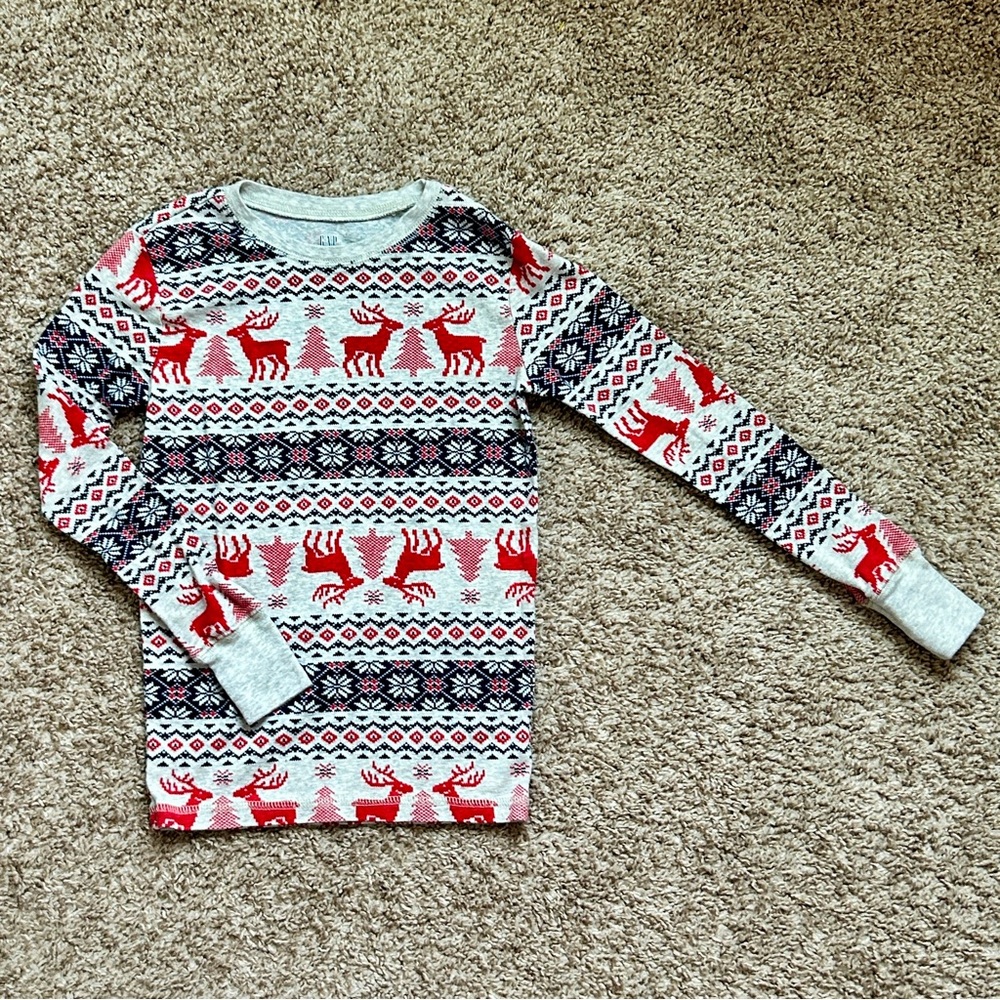 Gap Kids Gray Red Reindeer Fair Isle Holiday Snug Fit Pajama Set Size 10 - Picture 3 of 12